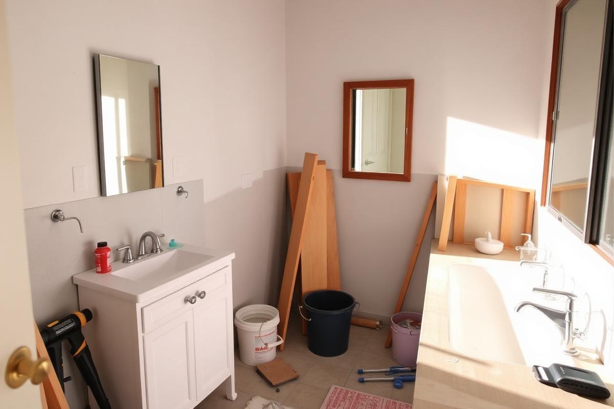 Bathroom renovation in progress with new vanity and fixtures